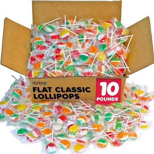 Flat Lollipops Bulk - 10 lb - Assorted Flavors with Bright 3-Color - Classic Candy for Kids Birthday Parties, School Events, Camps