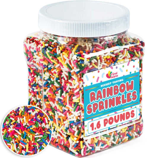 Rainbow Sprinkles - 1.6 Pounds - Ice Cream Sundae Toppings - Colorful Rainbow Jimmies for Cake Decorating, Baking, Cupcakes, Cookies