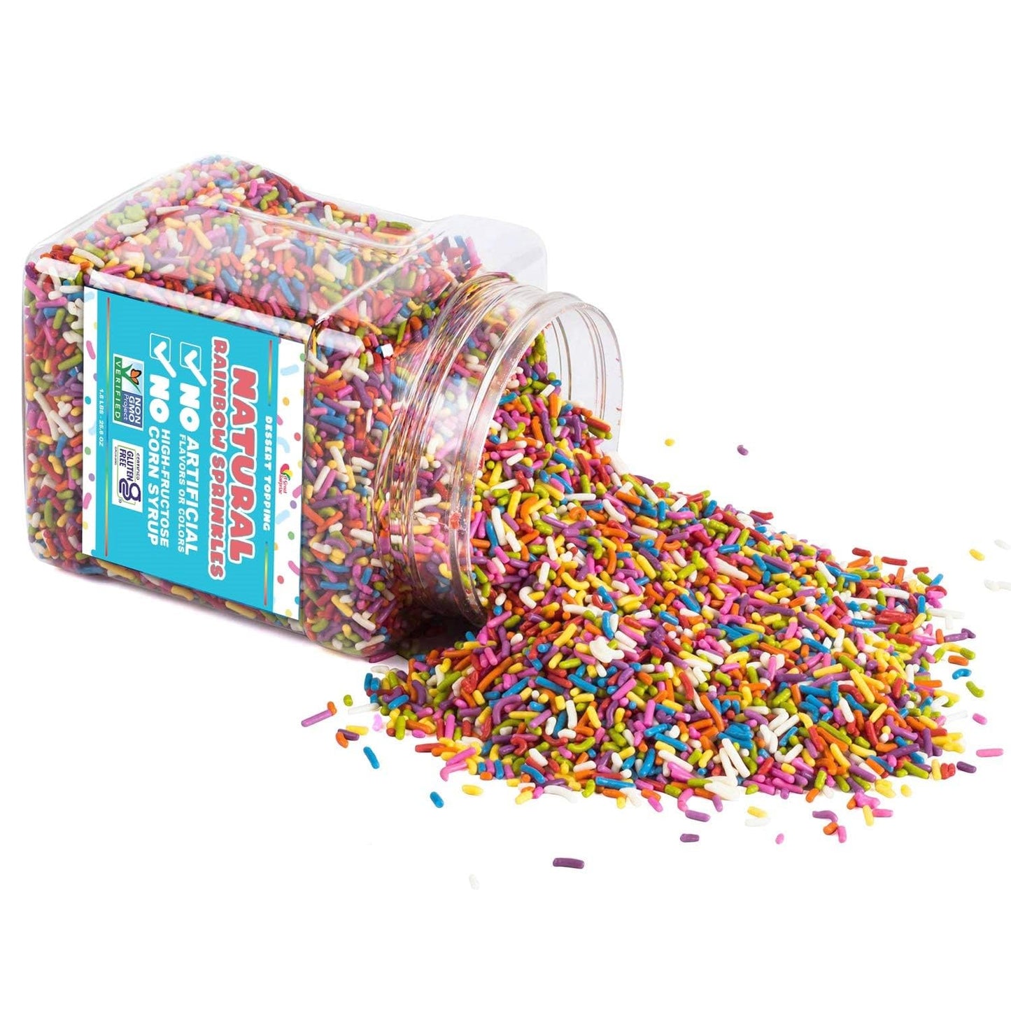 Dye-Free Rainbow Sprinkles 1.6 Pounds - Natural Vegan Baking Toppings with No Artificial Dyes or Flavors Non-GMO Jimmies for Cookies, Cakes, Ice Cream & Cupcakes