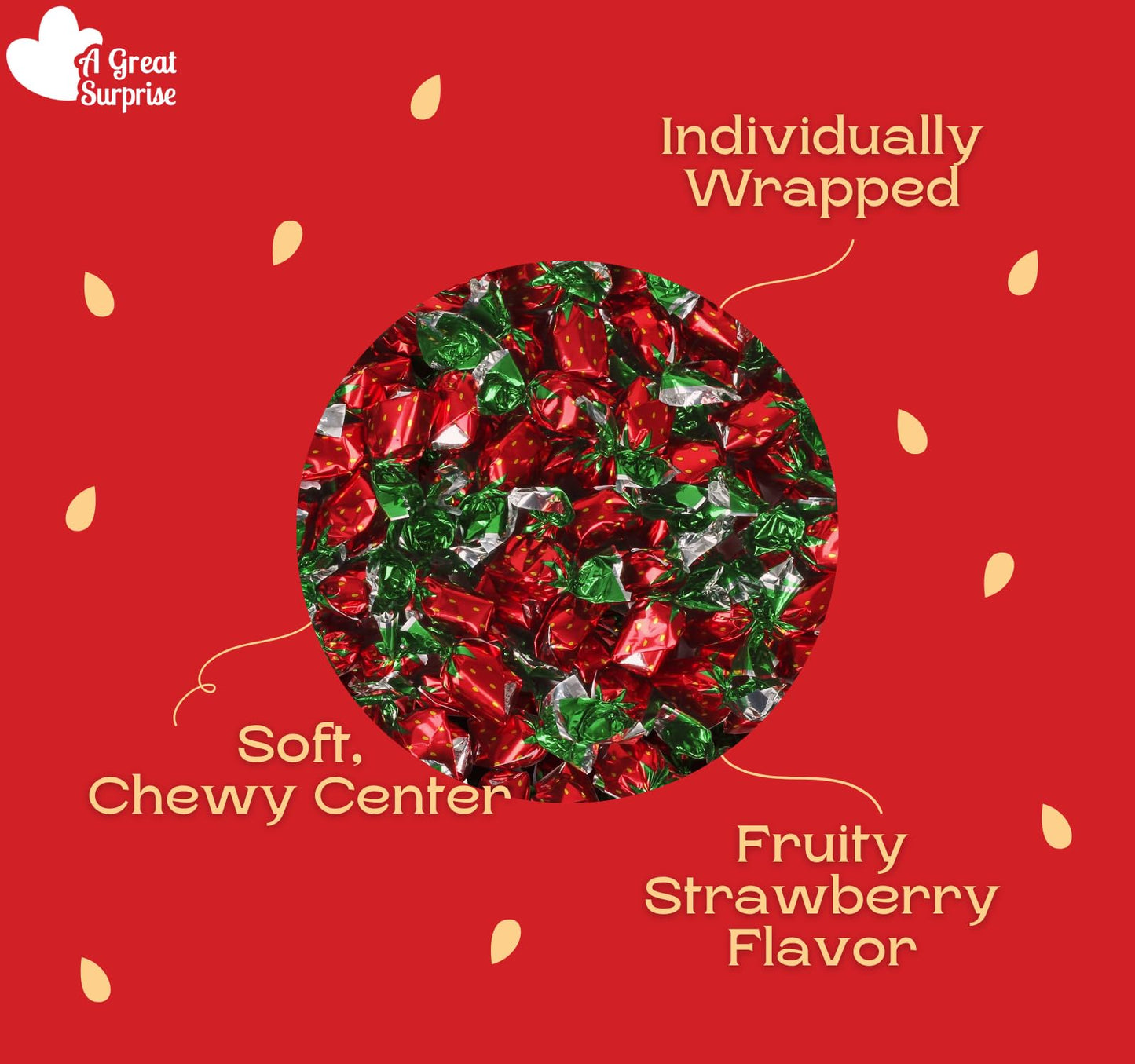 Dooboe Strawberry Hard Candy - 6 Pounds - Strawberry Filled Bon Bons Bulk - Individually Wrapped Candy for Office