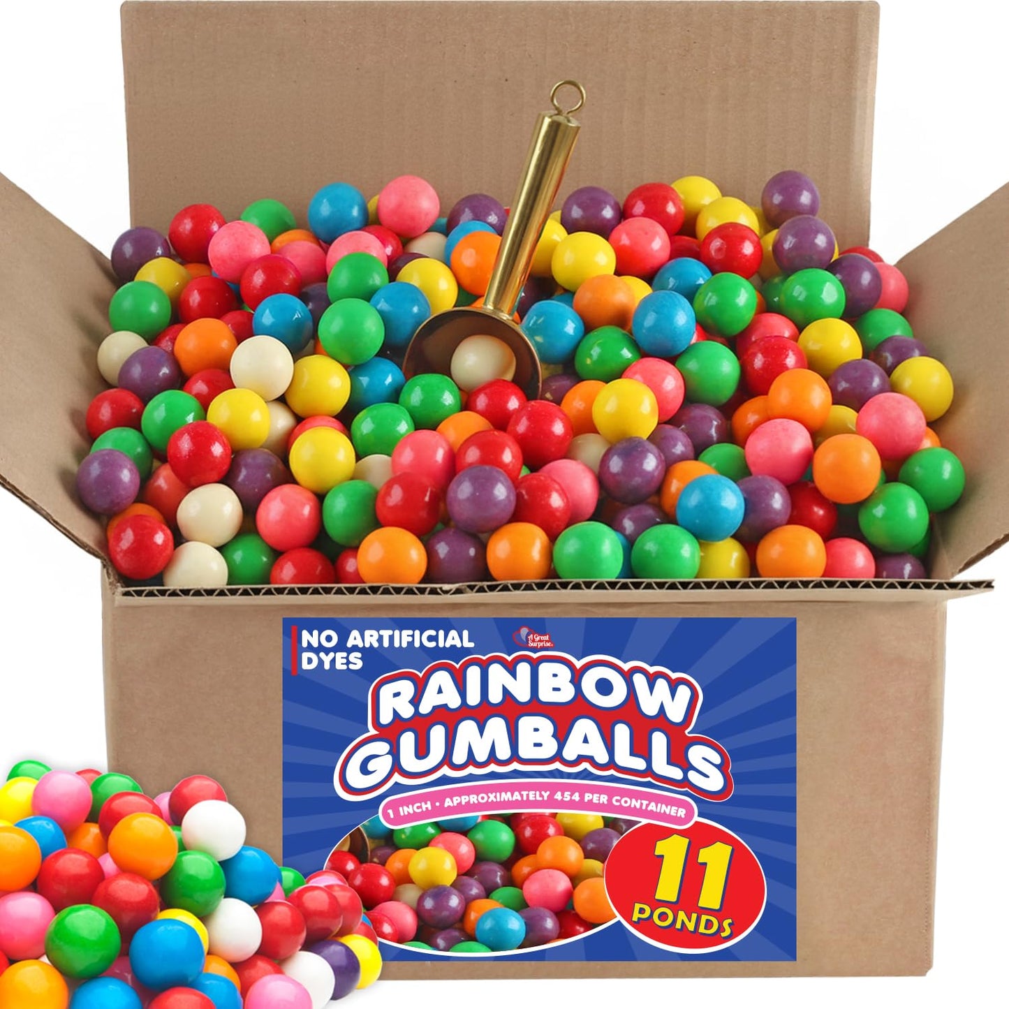 A Great Surprise Big Bulk Gumballs - 11 Pounds - No Artificial Dyes - Huge Bulk Gumballs