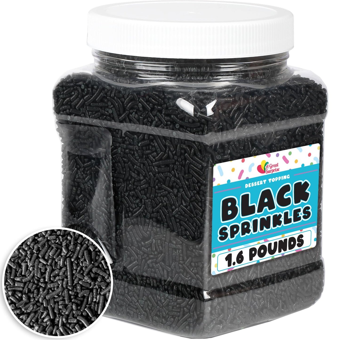 Black Sprinkles 1.6 Pounds Bulk Dessert Topping Perfect for Halloween Cupcakes, Cookies, Ice Cream, Cake Decorating, Baking, and Party Treats Large Resealable Container
