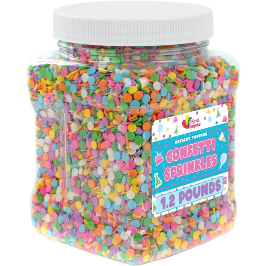 Confetti Sprinkles - 1.2 Pounds - Spring Pastel Sprinkles - Round Birthday Jimmies - Candy Quins for Cupcakes, Cakes