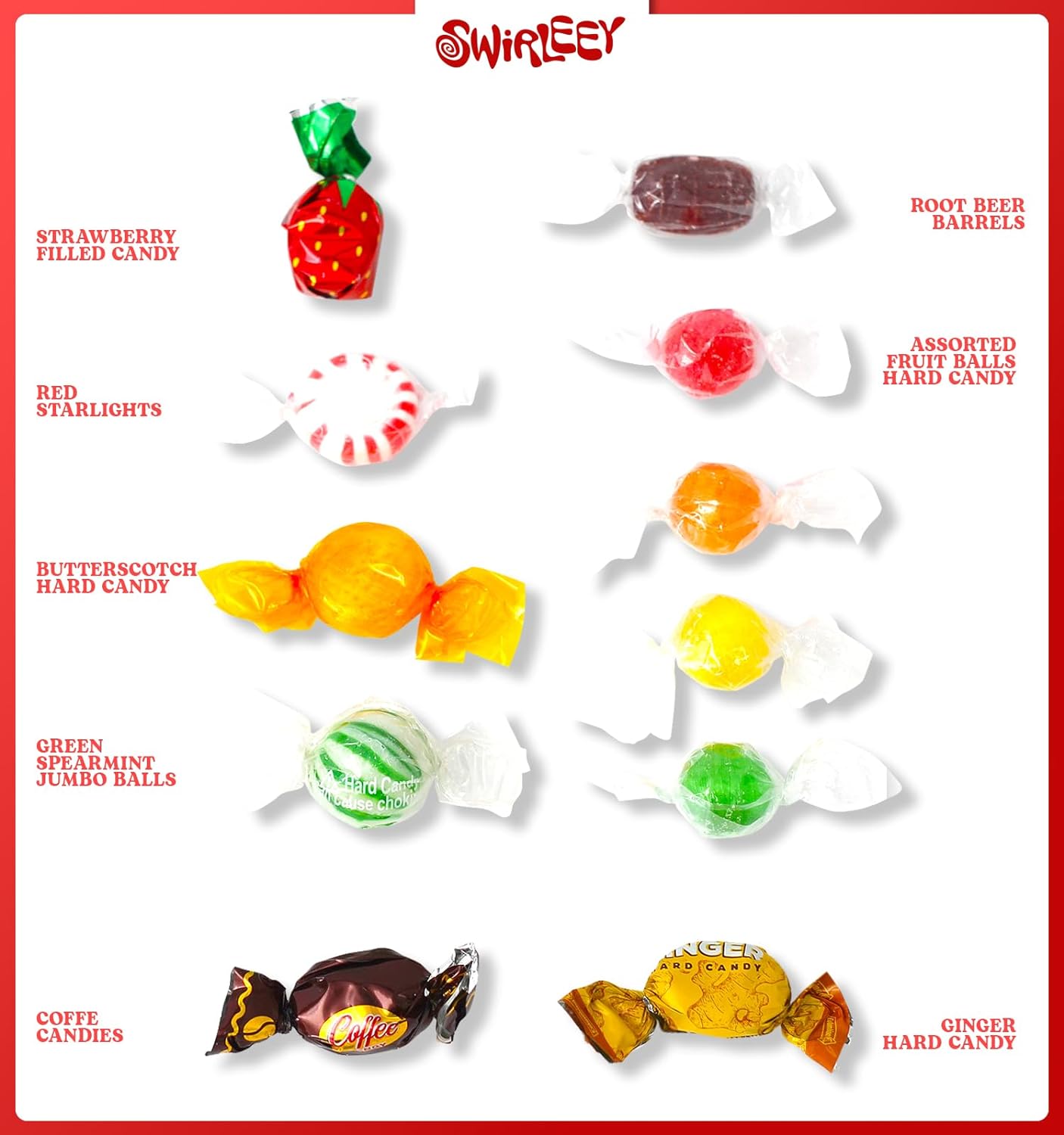 Hard Candy Assortment - 6 Pounds - Big Bulk Office Hard Candies Mix - Old Fashion Classic Hard Candy - Rootbeer Barrels, Butterscotch, Strawberry Bon Bons, Sour Balls, Coffee Candy and More