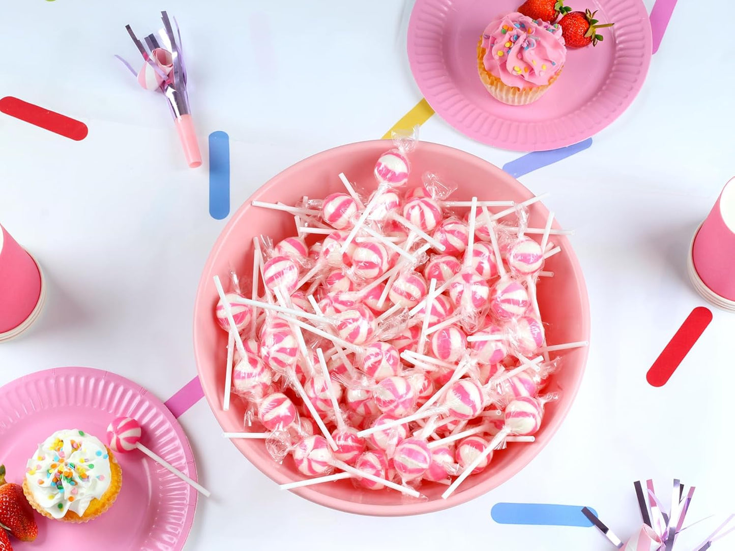 Pink Lollipops - 2 Pounds - Strawberry Flavor - Bulk Pink Candies for Buffet - Suckers for Baby Shower, Baby Girl, Theme Parties