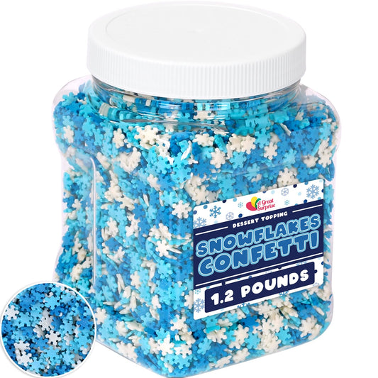 Snowflake Sprinkles - 1.2 Pounds - Winter Wonderland Snowflake Confetti - Blue & White Jimmies - Bulk Sprinkle Mix for Decorating - Great for Baking Cookies, Cakes, Cupcakes, and More!