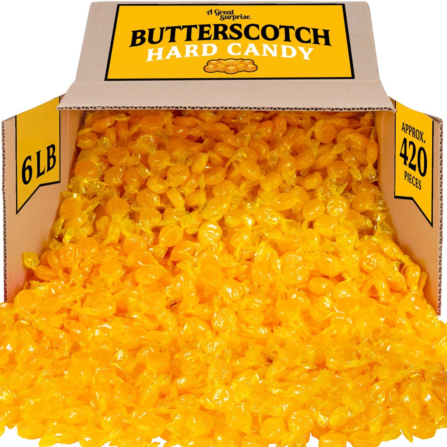 A Great Surprise Butterscotch Hard Candy - 6 Pounds - Individually Wrapped Butter Scotch Buttons Candies - Bulk Yellow Treats For Candy Buffet
