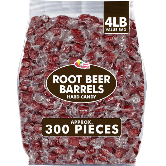 Root Beer Barrels - 4 Pounds - Root Beer Hard Candy - Old Fashion Candy - Brown Hard Candy - Individually Wrapped Bulk Candies - Candy Drops