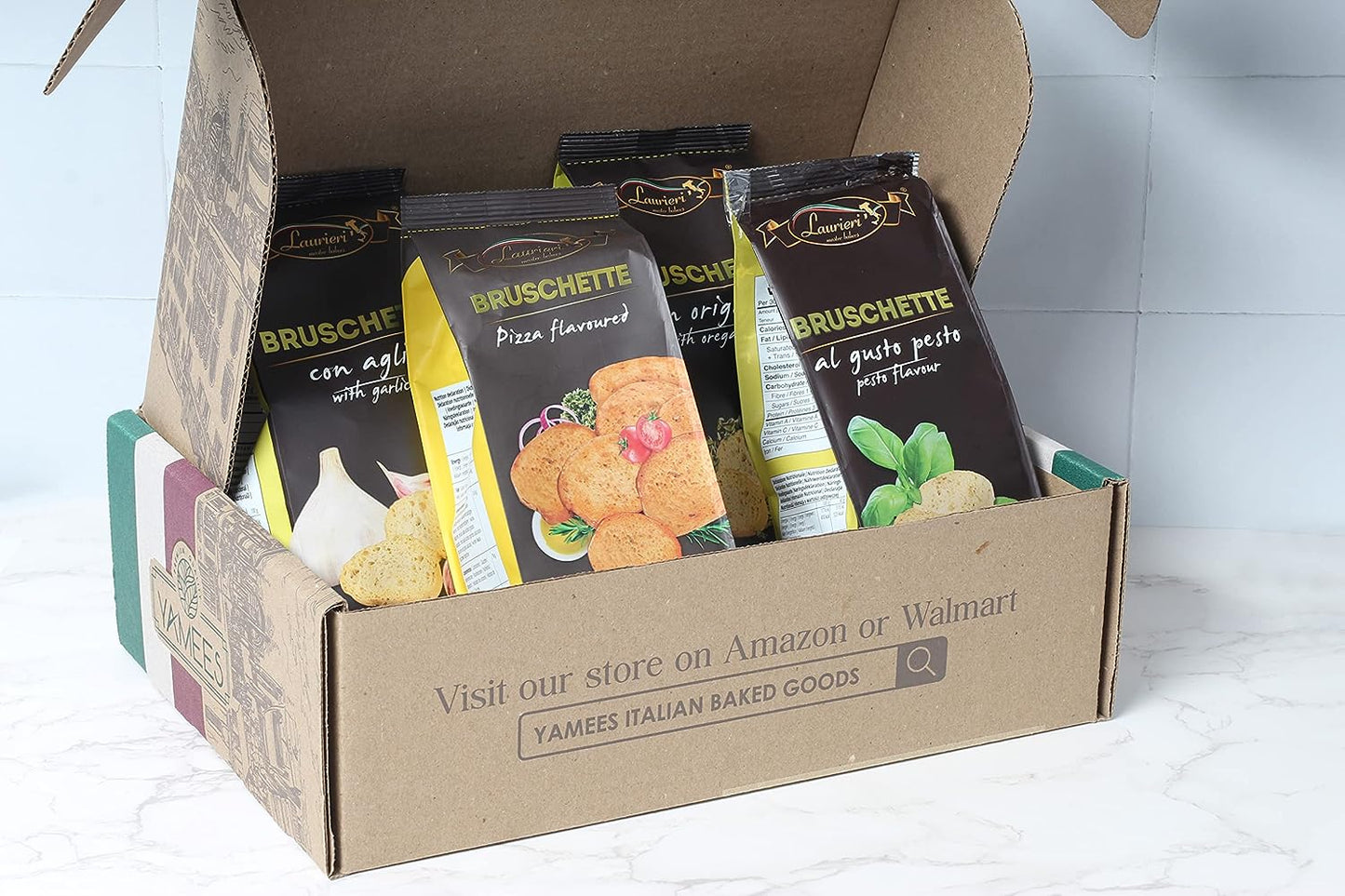 Cracker Assortment - Pack of 4 - Crostini Toast for Bruschetta - Sharing Size - Kosher, Vegan - Assorted Gourmet Flavors Pesto, Oregano, Pizza, Garlic - Italian Bruschette Chips for Cheese, Charcuterie