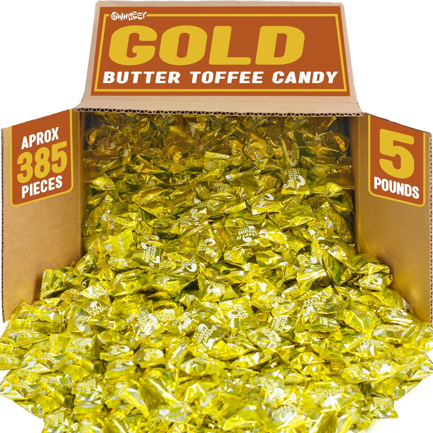 Gold Candy Bulk - 5 LB - Butter N' Creme Candies - Gold Wedding Favor Candies - Smooth Rich Toffees Hard Candy - Foil Individually Wrapped Vintage Hard Candy