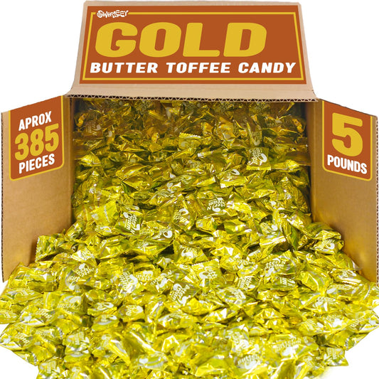 Gold Candy Bulk - 5 LB - Butter N' Creme Candies - Gold Wedding Favor Candies - Smooth Rich Toffees Hard Candy - Foil Individually Wrapped Vintage Hard Candy