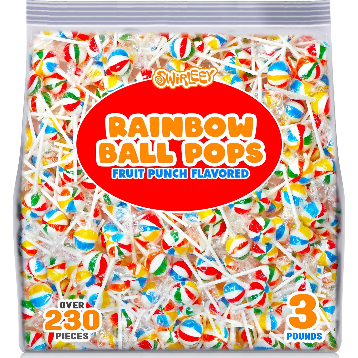Rainbow Lollipops - 3 Pounds - Rainbow Parade Throws - Beach Ball Pops - Fruit Punch Flavored - Birthday Parties, Carnivals & Events - Colorful Individually Wrapped Suckers