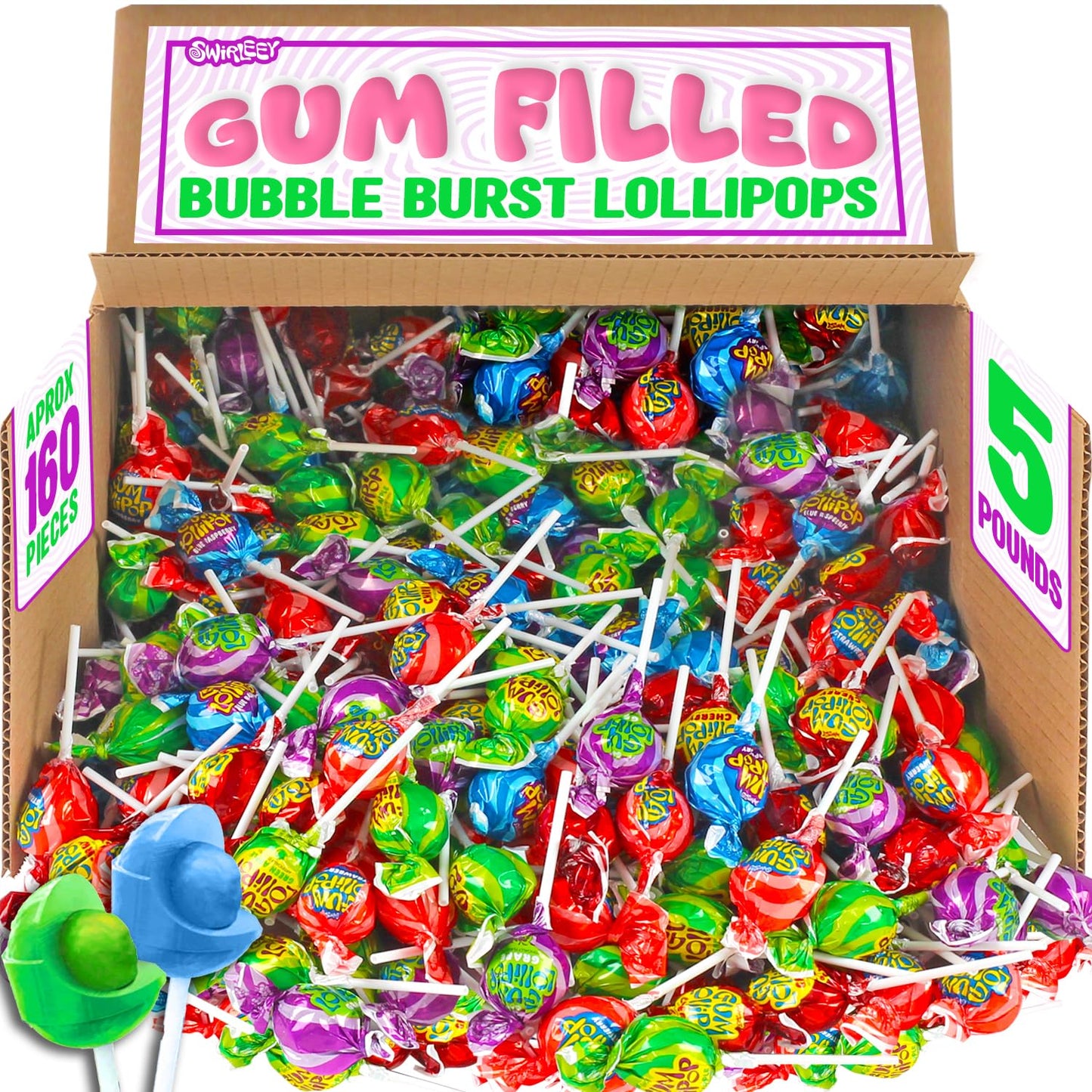 Gum Pops - 5 Pounds - Assorted Flavor Gum-Filled Lollipops - Big Bulk Lollipops for Birthday Parties, Gifting & Candy Buffets