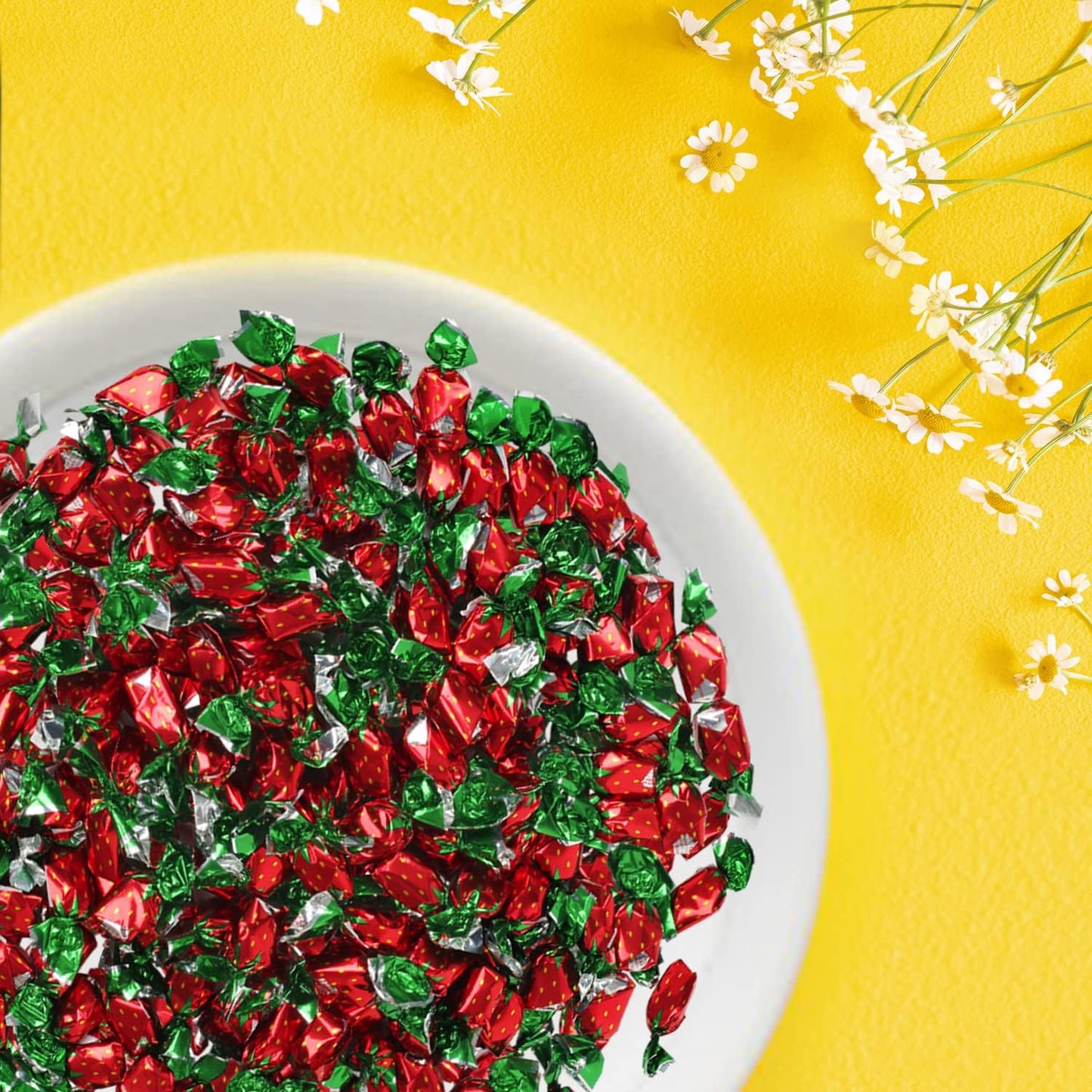 Strawberry Hard Candy - 6 Pounds - Bulk Individually Wrapped Candy for Office - Strawberry Bon Bons - Red Foil Candies - Approx 380 Berry Fruit Flavored Suckers - Classic Hard Candy