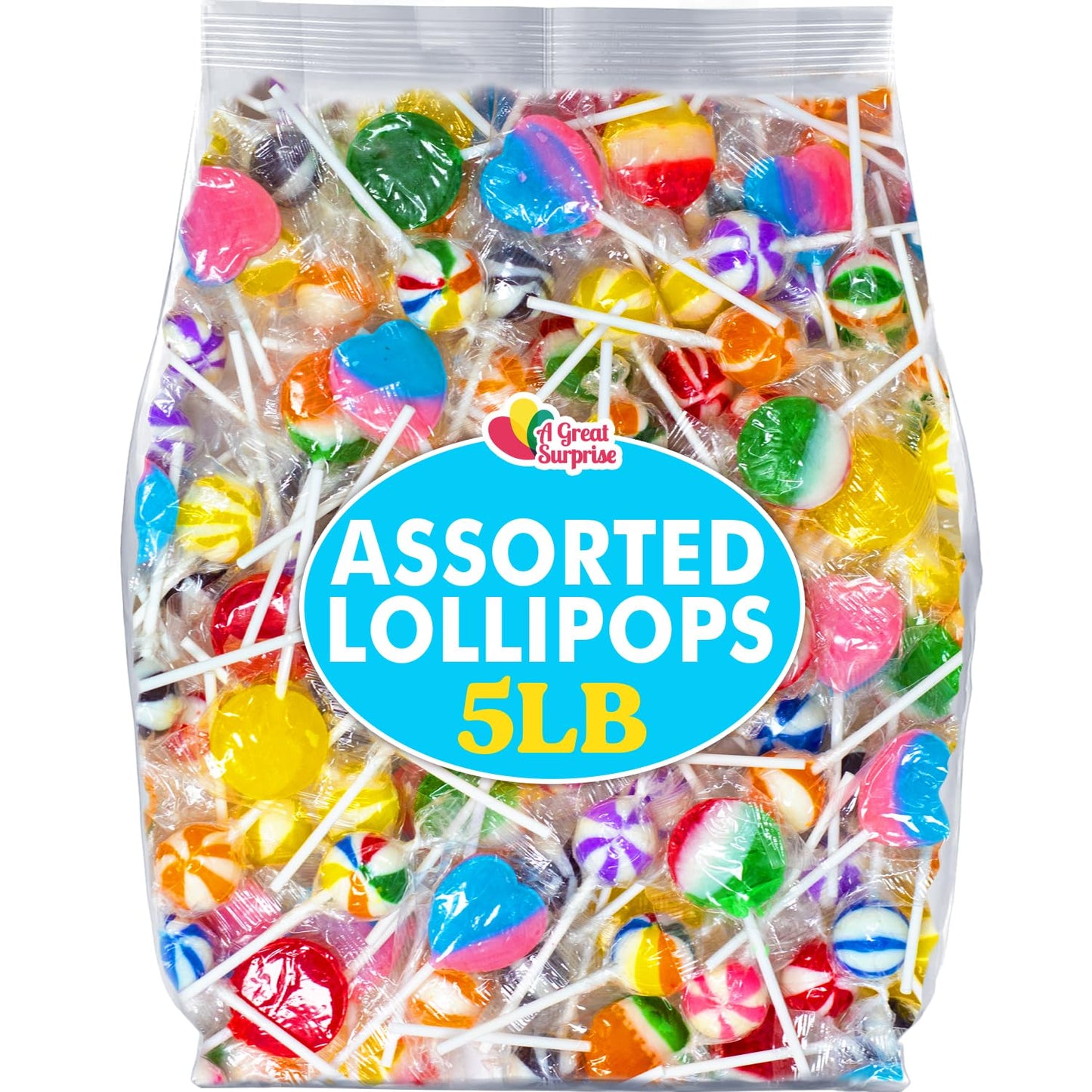 A Great Surprise Halloween Lollipop Assortment - 5 Pounds - Sucker Bulk - Classic Bulk Lollipops - Individually Wrapped - Classroom, Birthday Goodie Bags