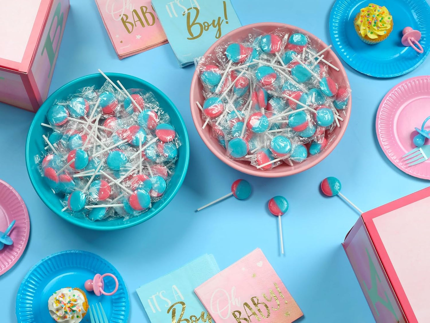 Pink and Blue Lollipops - 3 Pounds - Summer Cotton Candy Suckers - Gender Reveal Candy Favors - Baby Shower Party