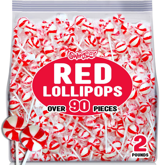 Red Lollipops - 2 Pounds - Cherry Flavor - Ball Pop Red Candies for Candy Buffet, Goodie Bag Favors, Birthday