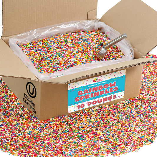 Rainbow Sprinkles Bulk - 10 LB Case - Wholesale Jimmies for Bakeries & Ice Cream Shops - Kosher, Vibrant Toppings for Cakes, Cupcakes & Desserts