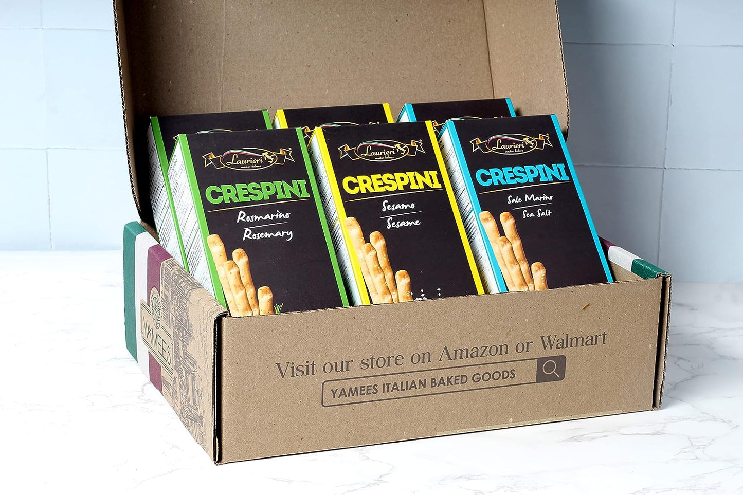 Breadsticks - PACK OF 6 - Assorted Flavors Breadstick Crackers - Grissini Freshly Baked From Italy - Kosher - Vegan - Perservatives Free - Assorted Flavors Sea Salt, Rosemary, Sesame - Kosher Breadstick Crackers In Bulk - Snack Sticks