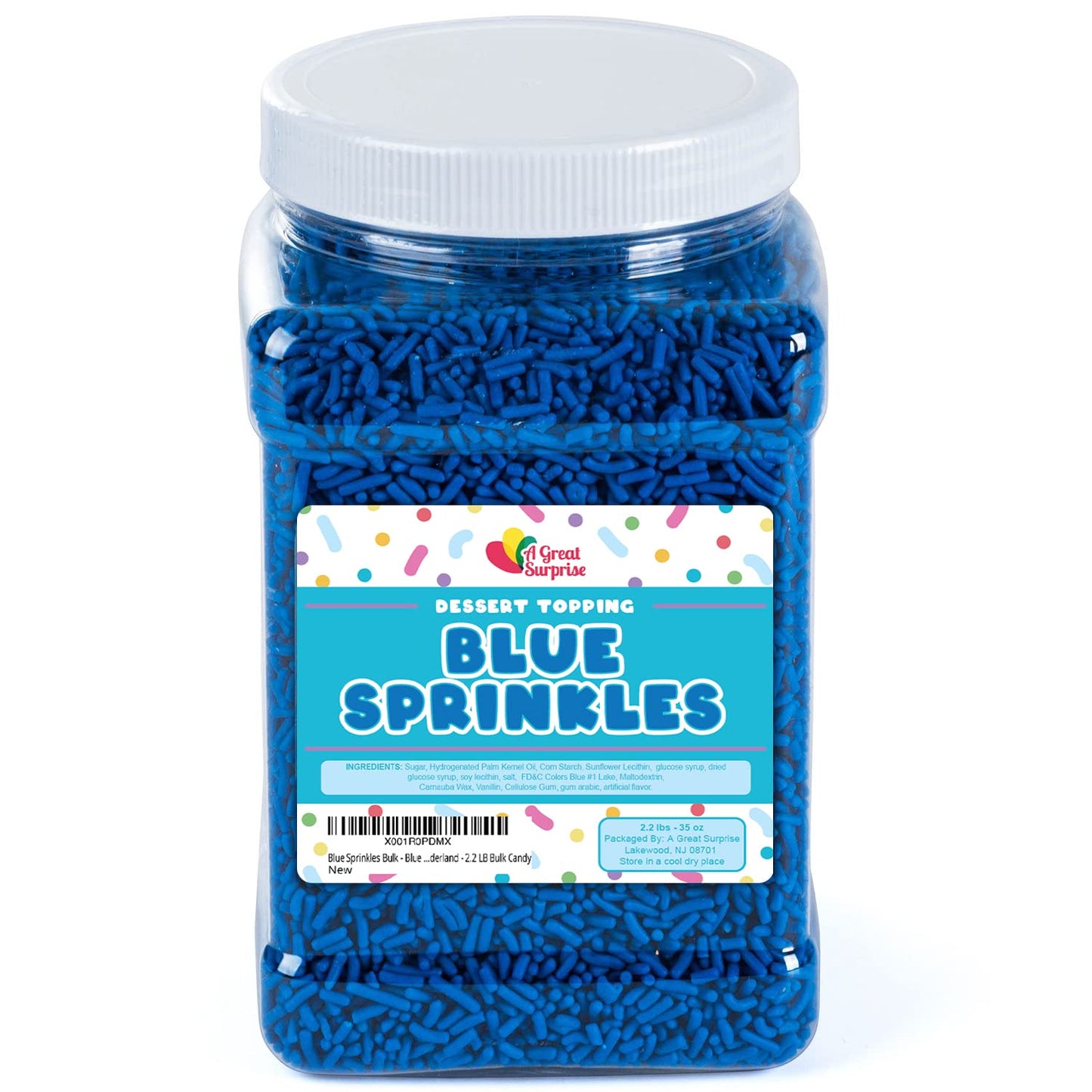 Blue Sprinkles - 2.2 LB - Blue Sprinkles for Baby Shower, Gender Reveal - Bulk Sprinkles for Cake Decorating - Blue Jimmies for Ice Cream, Cupcakes, Cookies - Dessert Toppings