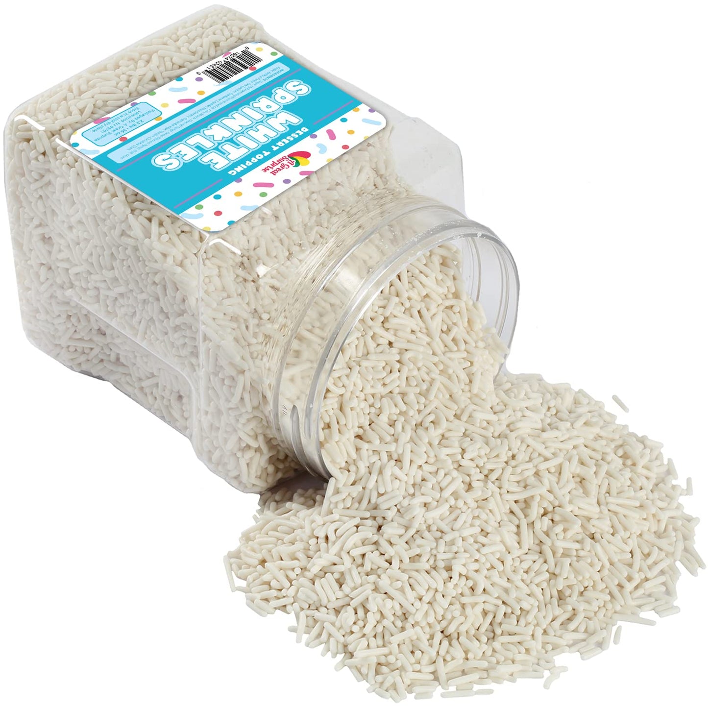 White Sprinkles Bulk - Sprinkle Toppings - 2.2 LB Bulk Jimmies in Resealable Container - White Sprinkle for Baking, Cookies, Cake and More