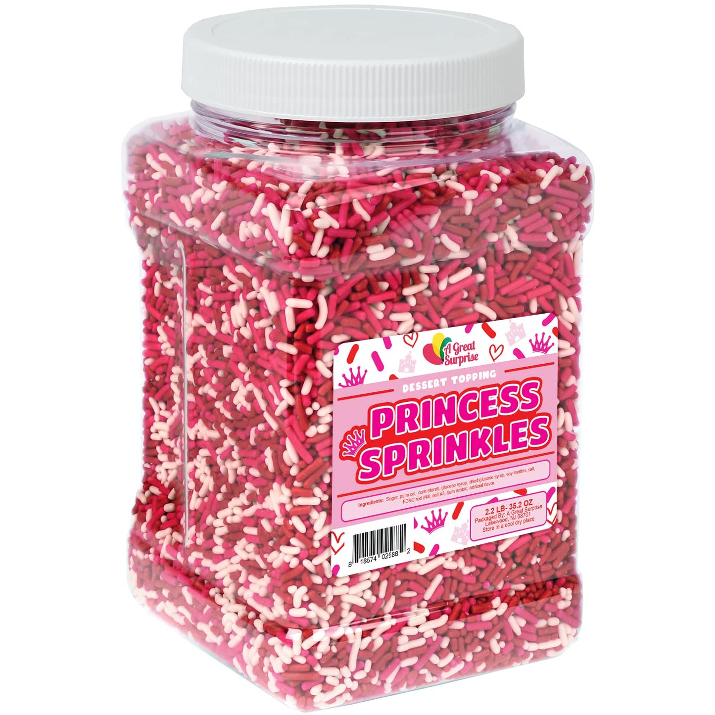 Princess Sprinkles - 2.2 LB - A Great Surprise Sprinkles - Red, Pink & White Sprinkles - Bulk Jimmies for Cupcakes, Cookies, Ice Cream and More