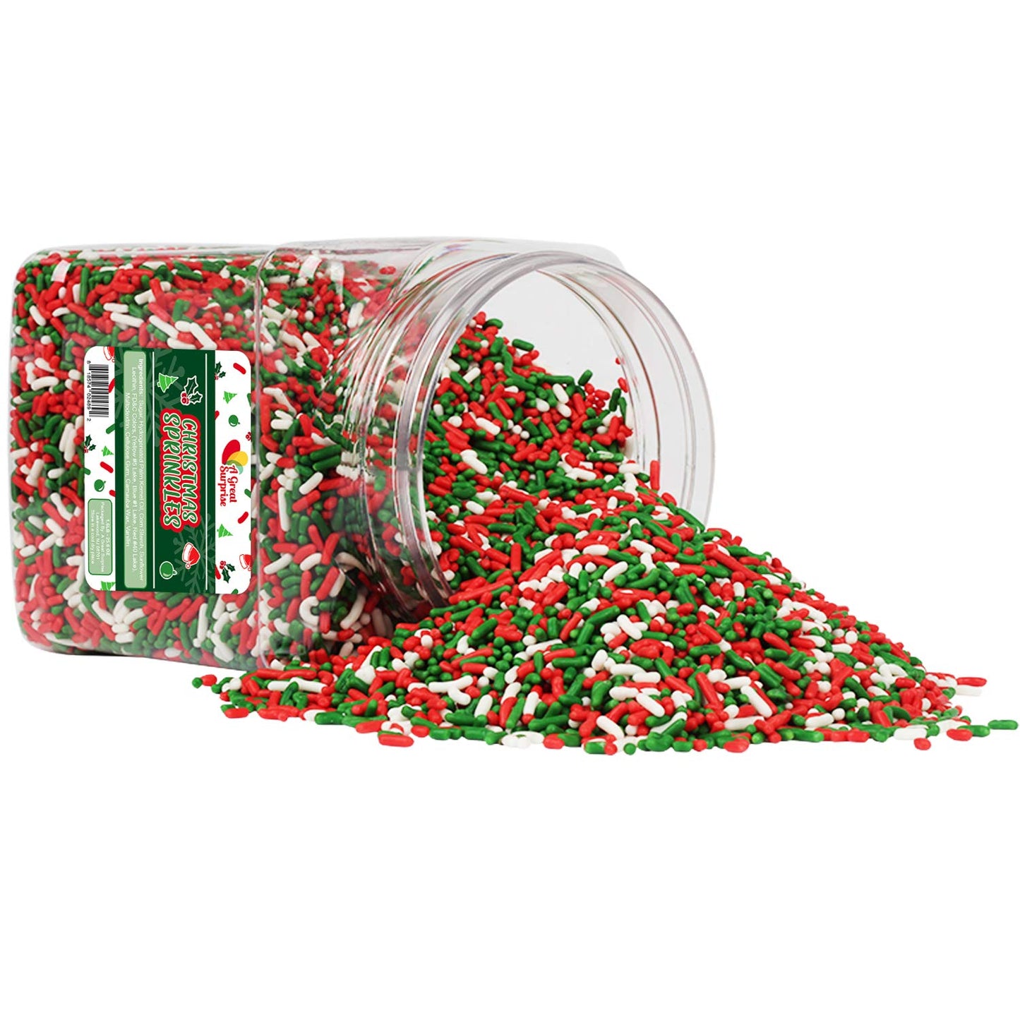Christmas Sprinkles - Bulk Holiday Sprinkles - 1.6 LB Container - Red White and Green Jimmies