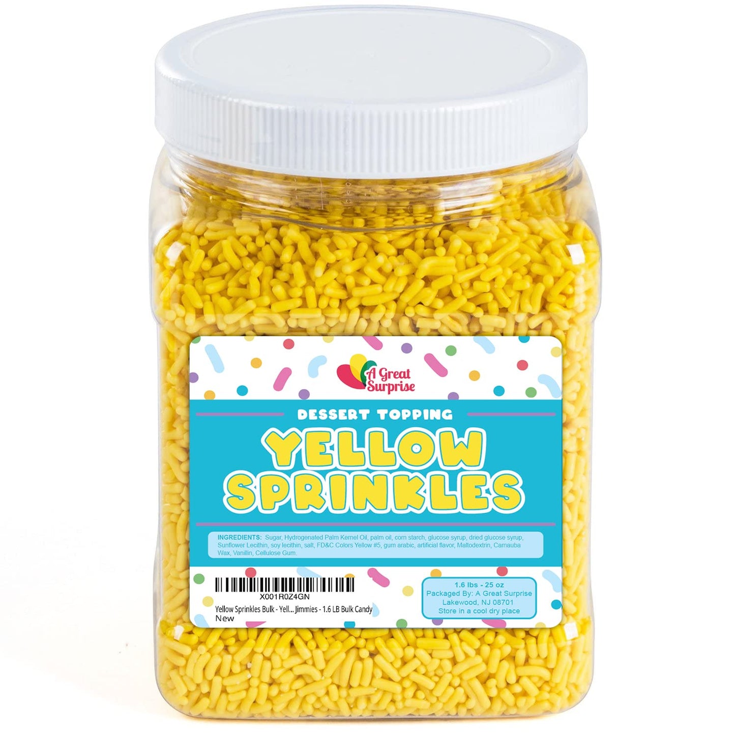 Yellow Sprinkles - 1.6 LB Bulk Dessert Toppings - Colorful Jimmies for Baking - Yellow Sprinkles in Resealable Container - Spring, Summer Dessert Toppings