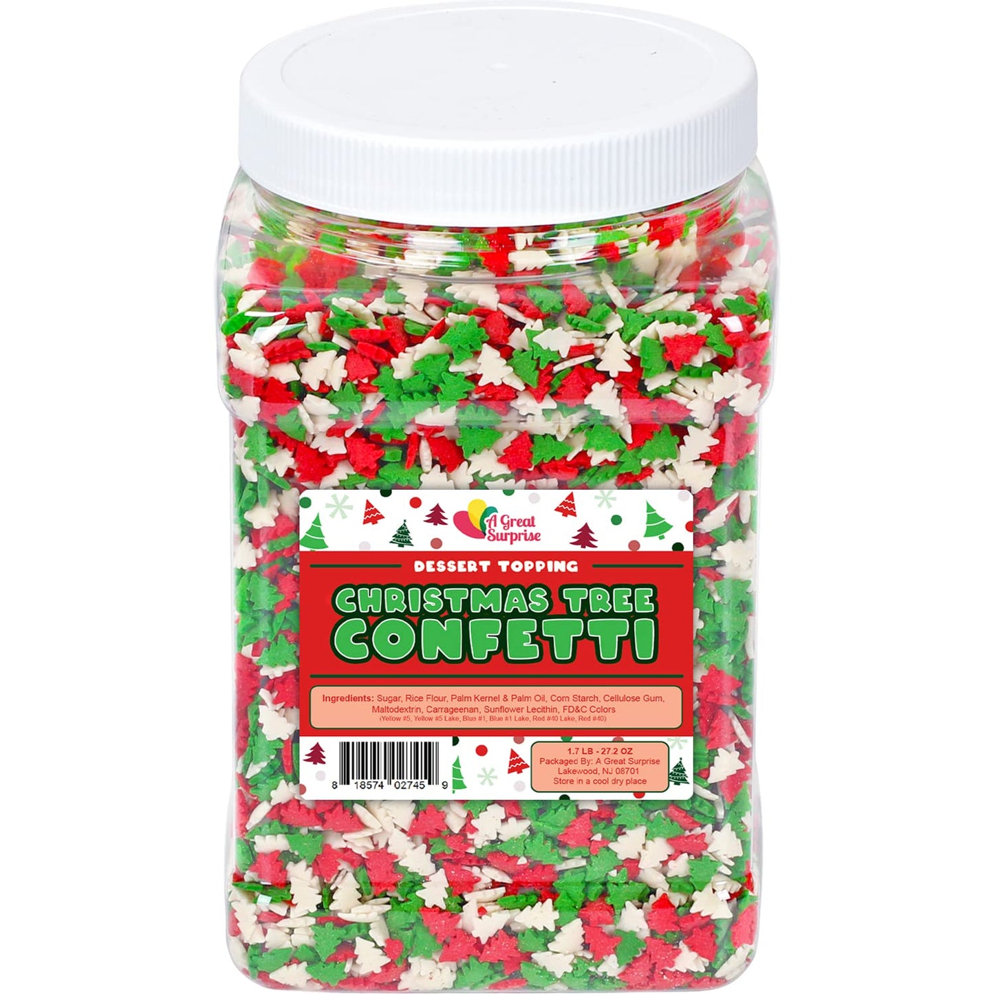 Christmas Sprinkles Bulk - 1.7 LB - Christmas Tree Sprinkles - Red, Green & White Confetti for Dessert Decorating - Holiday Toppings for Gingerbread, Cupcakes, Cookies, Cake Pops
