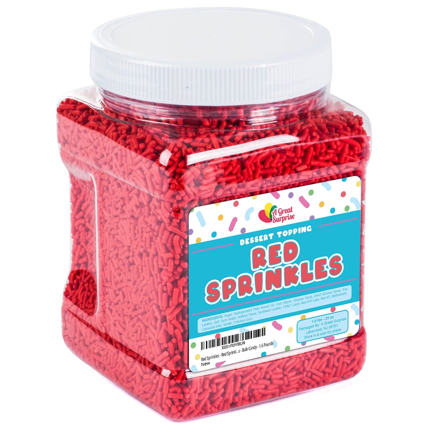 Red Sprinkles - Red Jimmies for Cookie Decorating - Red Sprinkles Bulk in Resealable Container - Red Sprinkles Jimmies - Bulk Candy - 1.6 Pounds