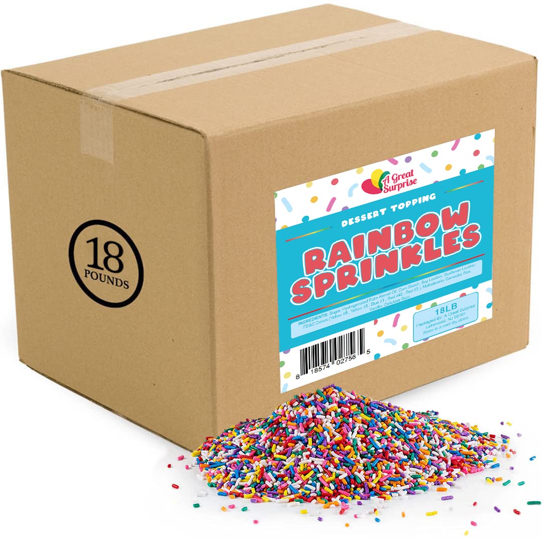 Bulk Rainbow Sprinkles - 18 LB Case - Wholesale Bulk Toppings, Great for Bakeries & Ice Cream Shops