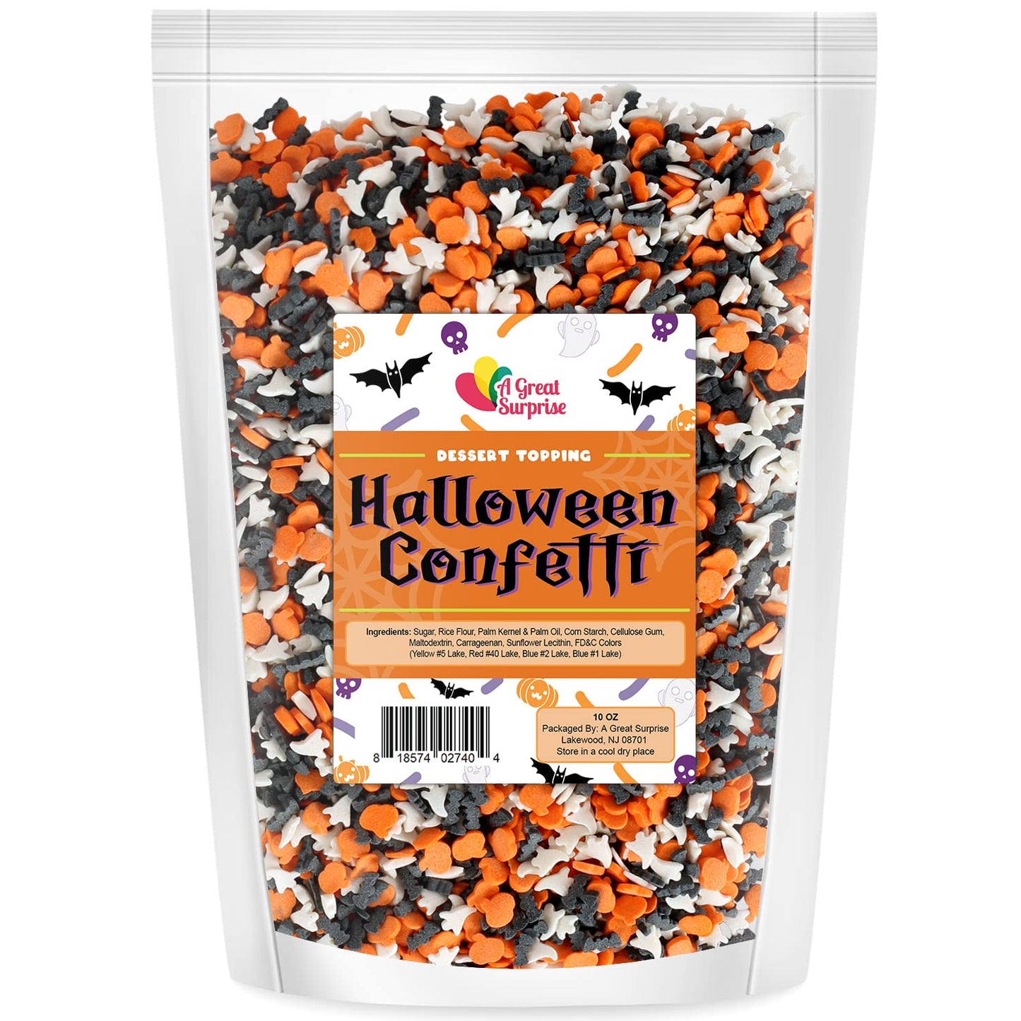 Halloween Confetti Sprinkles - 10 ounces - Ghost Bat Pumpkin Quins - Spooky Dessert Topping Mix
