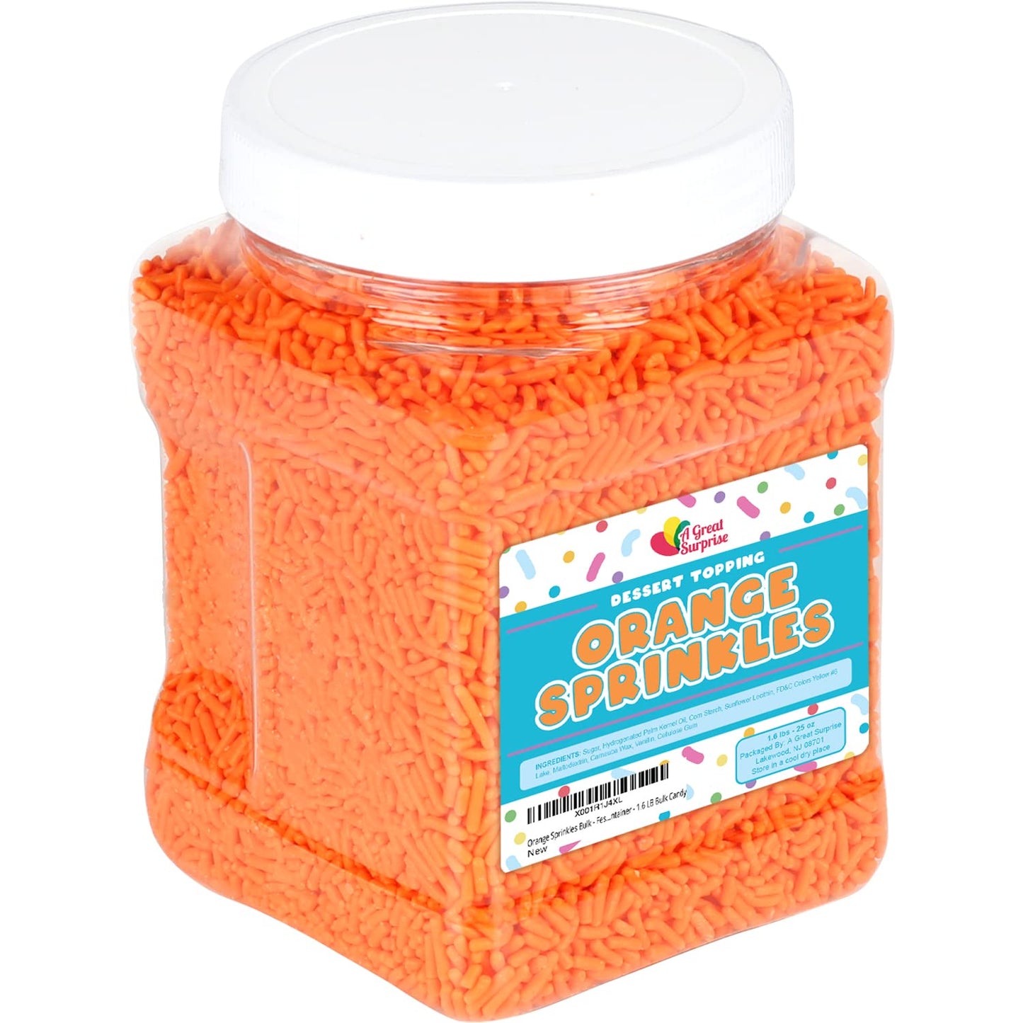 Orange Sprinkles Bulk - 1.6 LB Bulk Candy - Colorful Dessert Toppings - Spring Jimmies - Orange Sprinkles in Resealable Container - Mets Sprinkles
