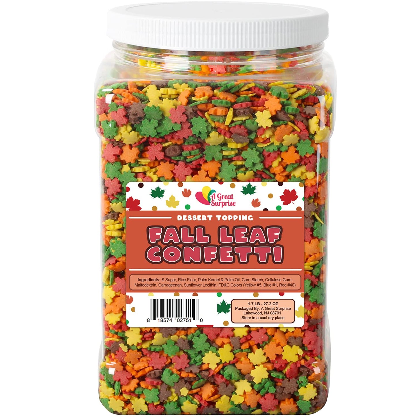 Fall Sprinkles - 1.7 Pounds - Bulk Halloween Sprinkles - Fall Color Sprinkles for Baking - Autumn Leaf Sprinkles - Thanksgiving Sprinkles for Cupcakes, Cookies, Cake Decorating