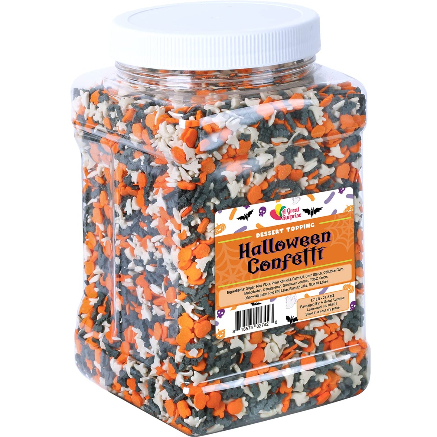 Halloween Confetti Sprinkles Bulk - 1.7 LB - Bat, Pumpkin & Ghosts Sprinkles - Spooky Toppings - Great for Cookies, Cupcakes, Fall