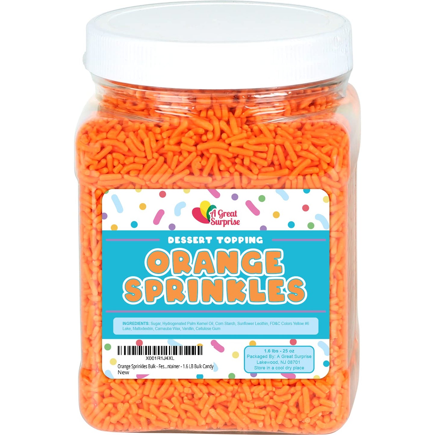 Orange Sprinkles Bulk - 1.6 LB Bulk Candy - Colorful Dessert Toppings - Spring Jimmies - Orange Sprinkles in Resealable Container - Mets Sprinkles