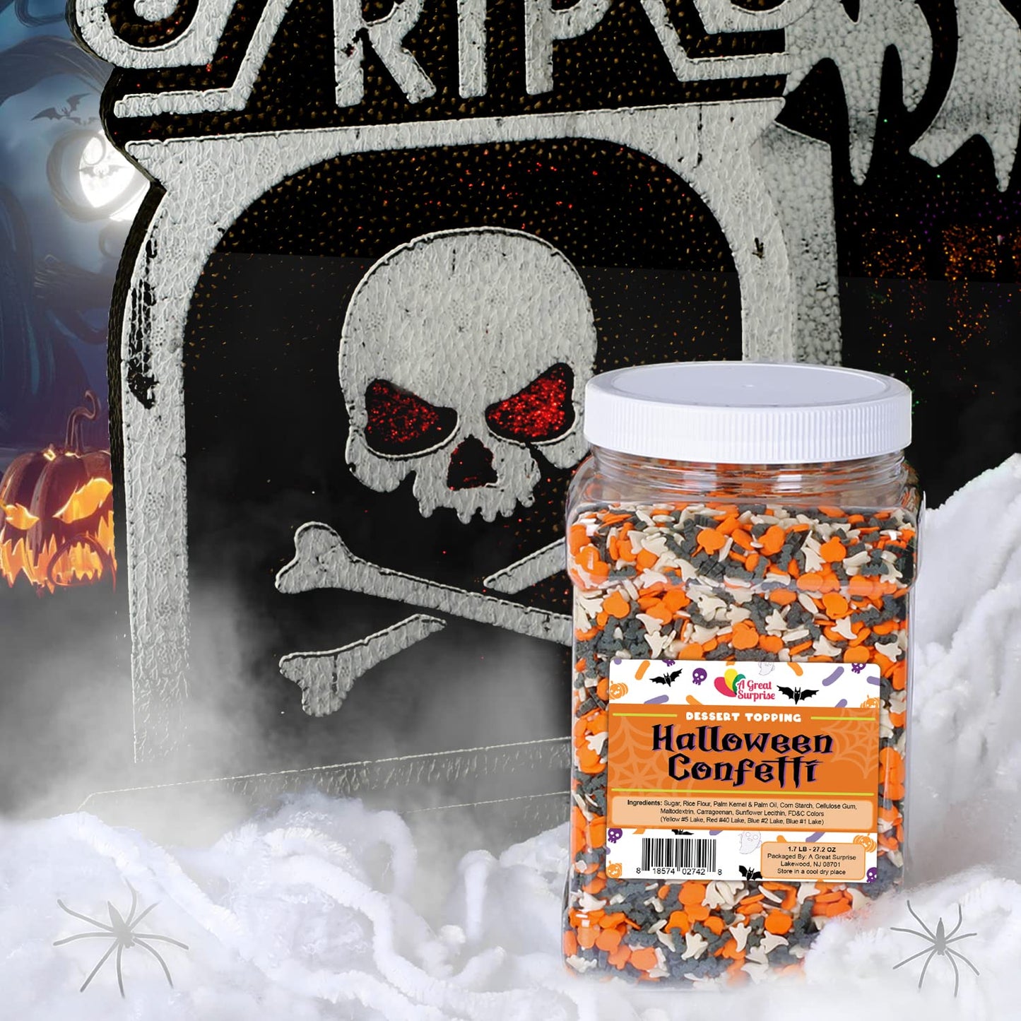Halloween Confetti Sprinkles Bulk- Bat, Pumpkin & Ghosts Sprinkles - Spooky Toppings - 1.2 lbs - Great for Cookies, Cupcakes, Fall