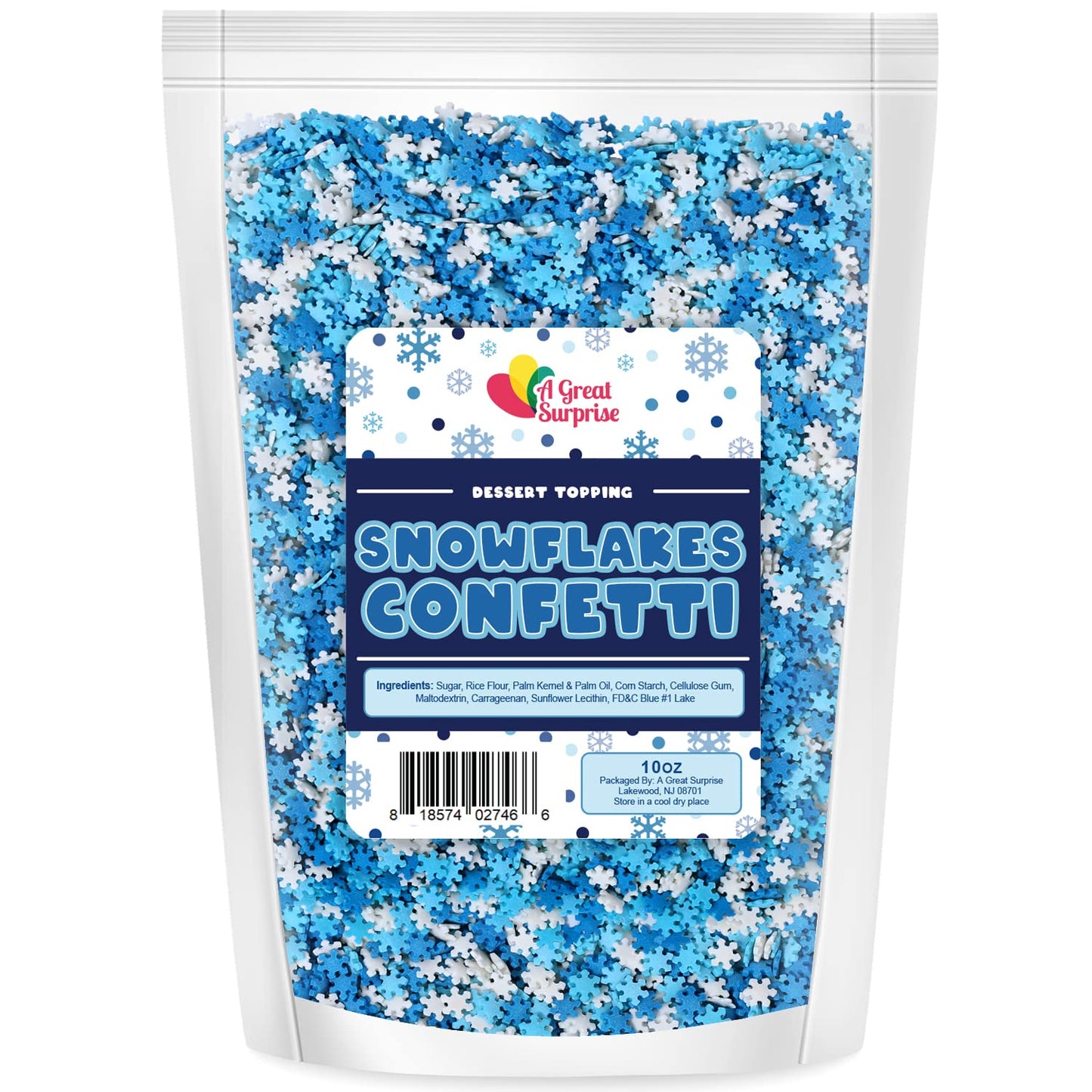 Snowflake Confetti Sprinkles - 10 ounces - Winter Snow Confetti - Candy Dessert Toppings for Cake, Cupcake, Cookie Decorating