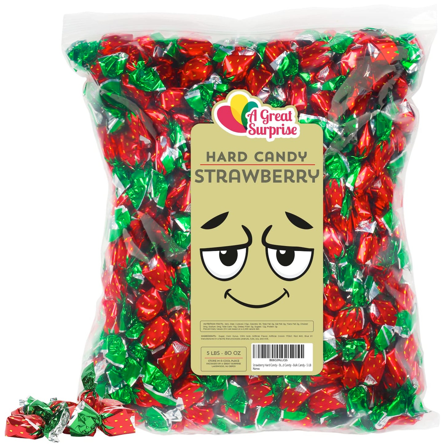 Strawberry Hard Candy - Strawberry Bon Bons - Red Candies - Fruit Flavored - Classic Hard Candy - Bulk Candy - 5 LB