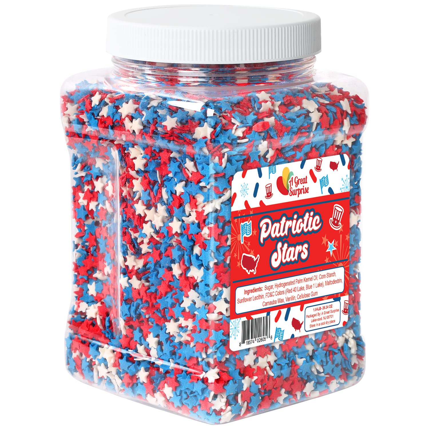 Memorial Day Sprinkles - Patriotic Star Sprinkles 10 Ounce - Fourth of July  - Red White and Blue Sprinkles for Cake Decorating