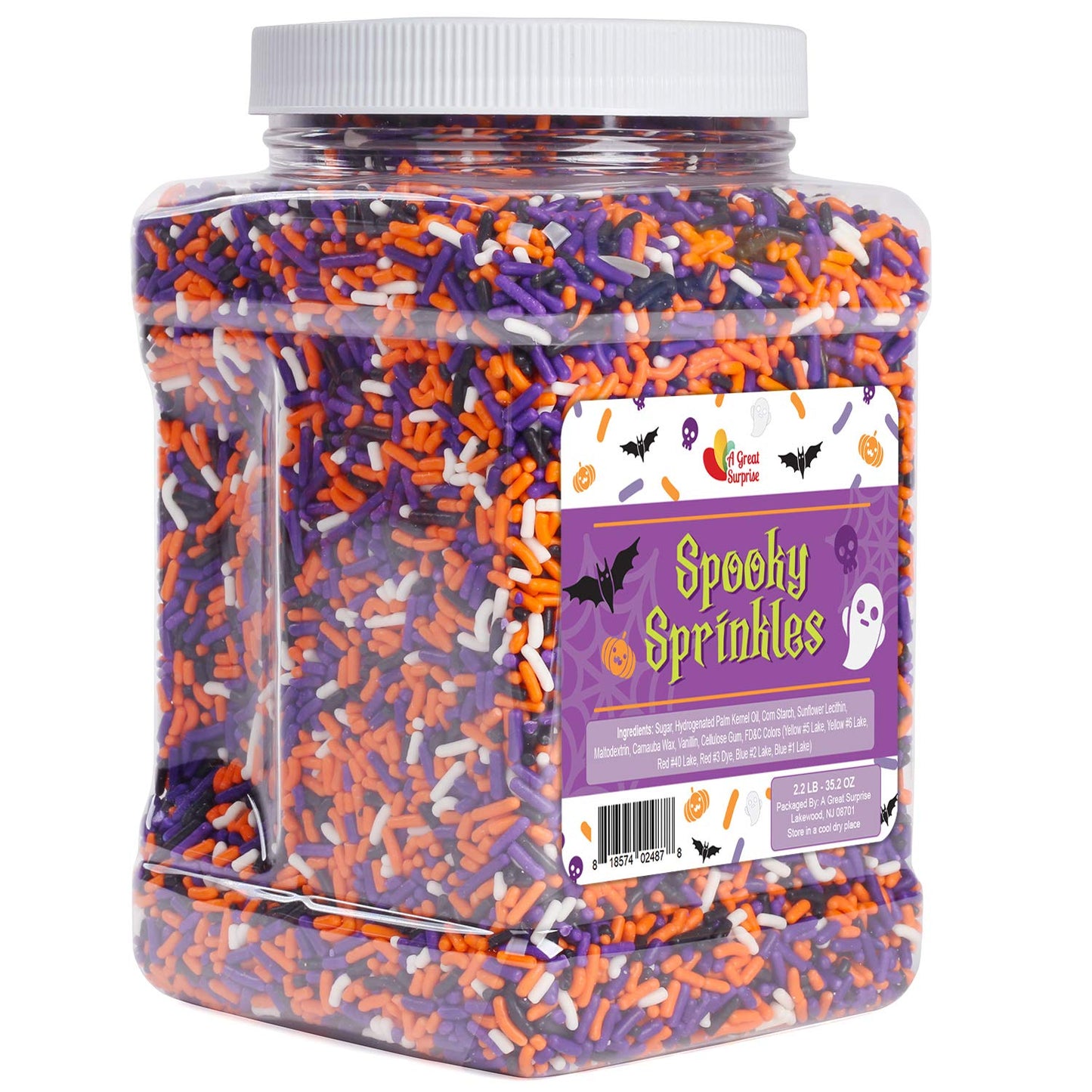 Halloween Sprinkles - 2.2 LB - Orange, Black, Purple and White Jimmies - Spooky Season Sprinkles