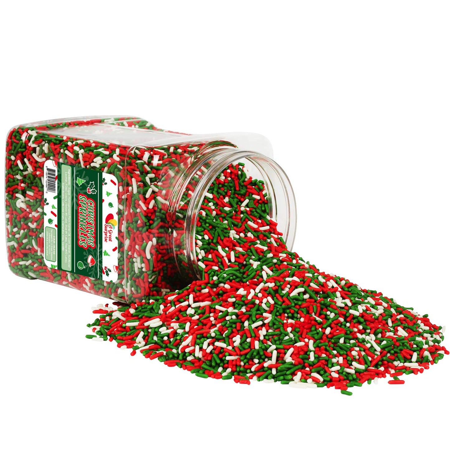 Christmas Sprinkles - Bulk Holiday Sprinkles - 2.2 LB Container - Red White and Green Jimmies