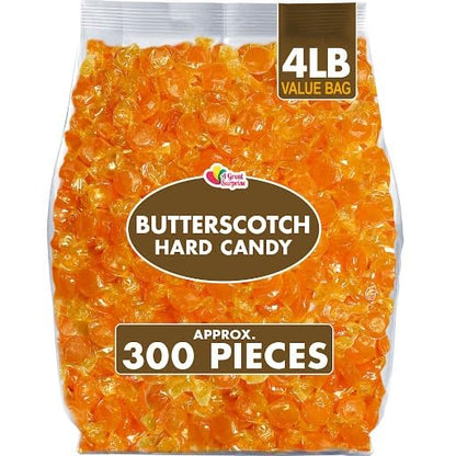 Butterscotch Hard Candy - 4 Pounds - Individually Wrapped Butter Scotch Candies - Yellow Candy - Butterscotch Discs Buttons - Bulk Candy