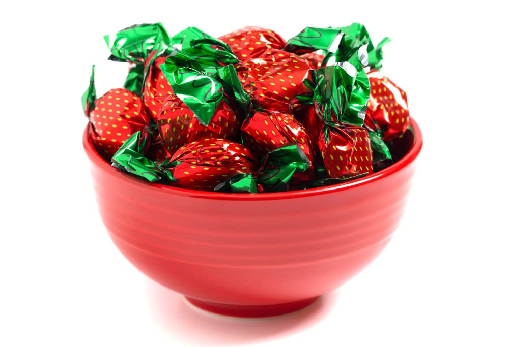 A Great Surprise Strawberry Hard Candy - 5 Pounds - Strawberry Bon Bons - Red and Green Christmas Hard Candies - Filled Hard Candies