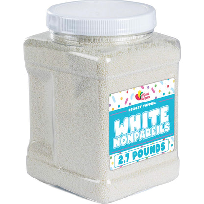 White Pearl Sprinkles - 2.7 Pounds - Bulk White Nonpareils Jimmies - Toppings for Bridal Sprinkles - Tiny Pearls for Cakes, Cookies, Cakepops