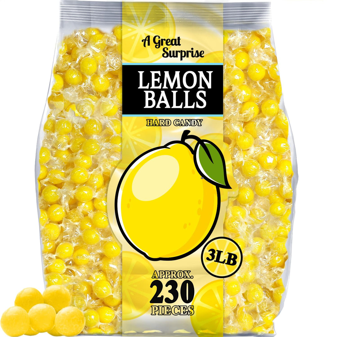 Lemon Balls Hard Candy - 3 Pounds - Yellow Candies Drop - Individually Wrapped - Baby Shower, Candy Buffet
