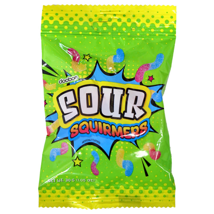 Dooboe Full Size Sour Gummy Worms Bulk Pack - 40 Packs (30 Gram Peg Bags) - Stocking Stuffers Sour Squirmers Individually Wrapped for Kids and Adults, Parties, School, Pinata