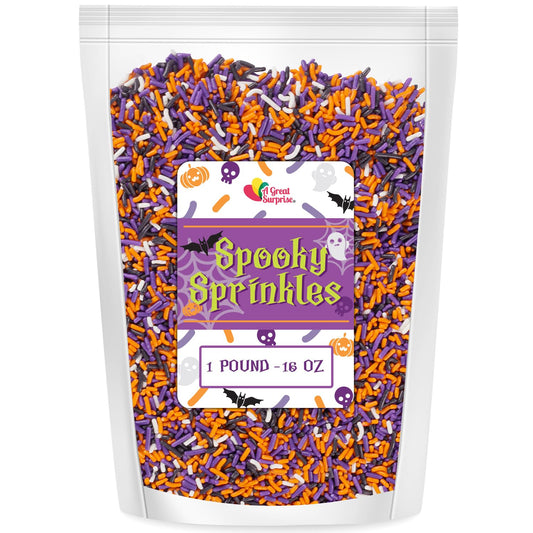 A Great Surprise Halloween Sprinkles - Bulk Sprinkles -16 Oz - Orange, Black, Purple and White Jimmies - Spooky Halloween Sprinkles