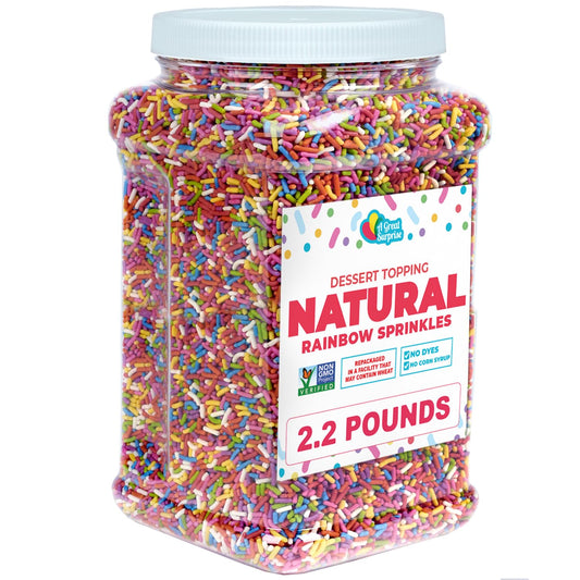 Dye-Free Rainbow Sprinkles  2.2 LB - Natural Vegan Baking Toppings with No Artificial Dyes or Flavors  Non-GMO Jimmies for Cookies, Cakes, Ice Cream & Cupcakes