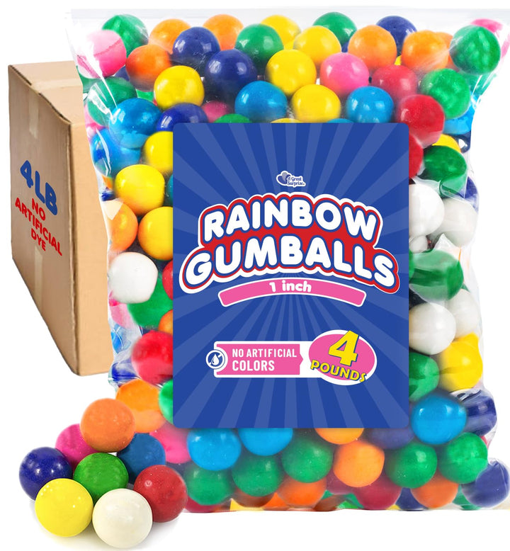 A Great Surprise - Rainbow Gumballs - 4 Pounds - No Artificial Dyes - Gumballs for Machine Refills